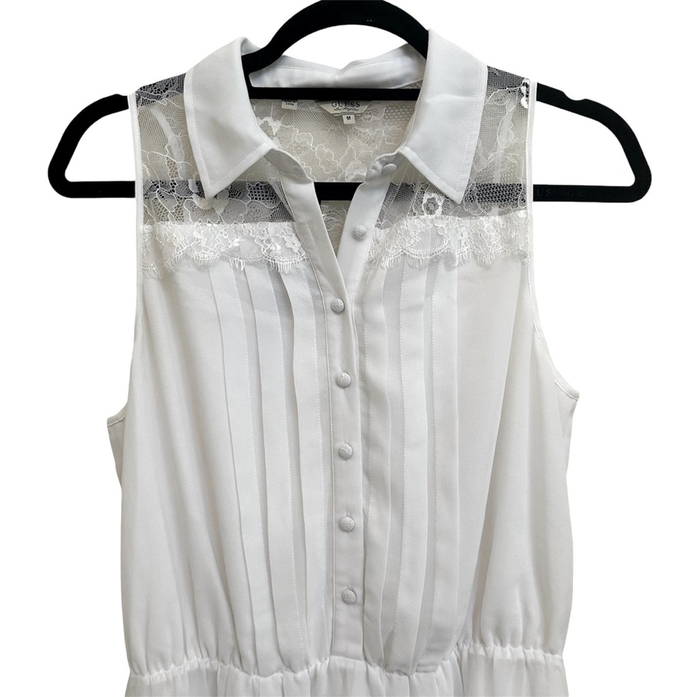 NWT! Guess Preppy Collard White Pleated Sleeveless Shirt Dress w/ Lace in Medium - Picture 4 of 14